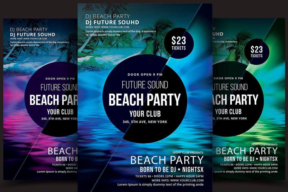 海滩海报模版 Beach Party Flyer