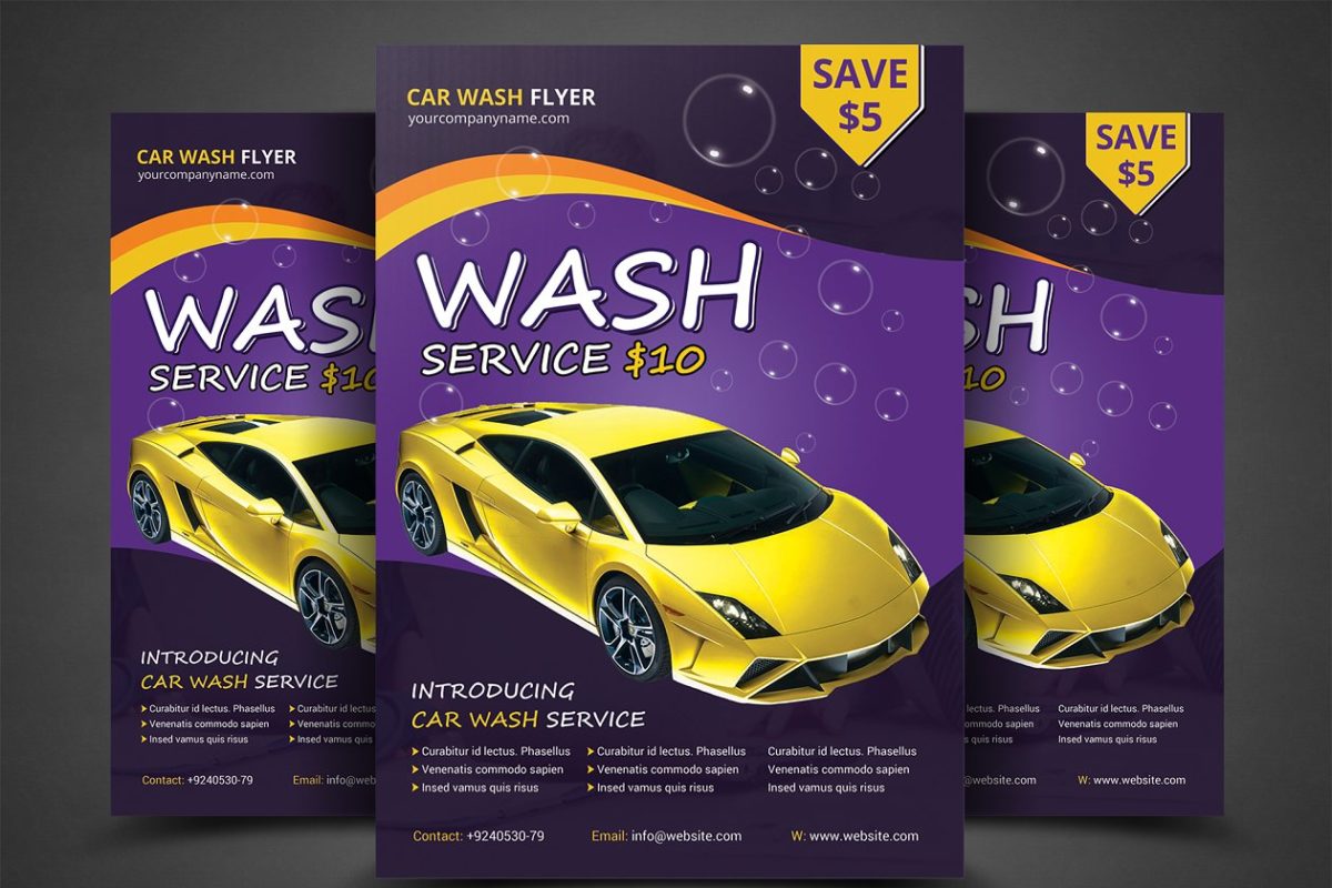 洗车宣传主题海报模版 Car Wash Flyer Templates