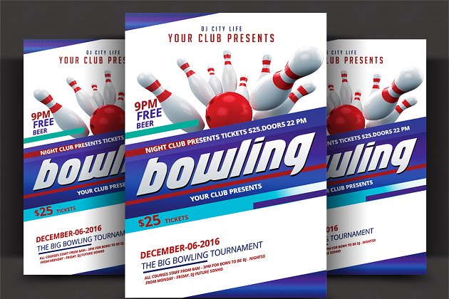 保龄球锦标赛传单模板 Bowling Tournament Flyer