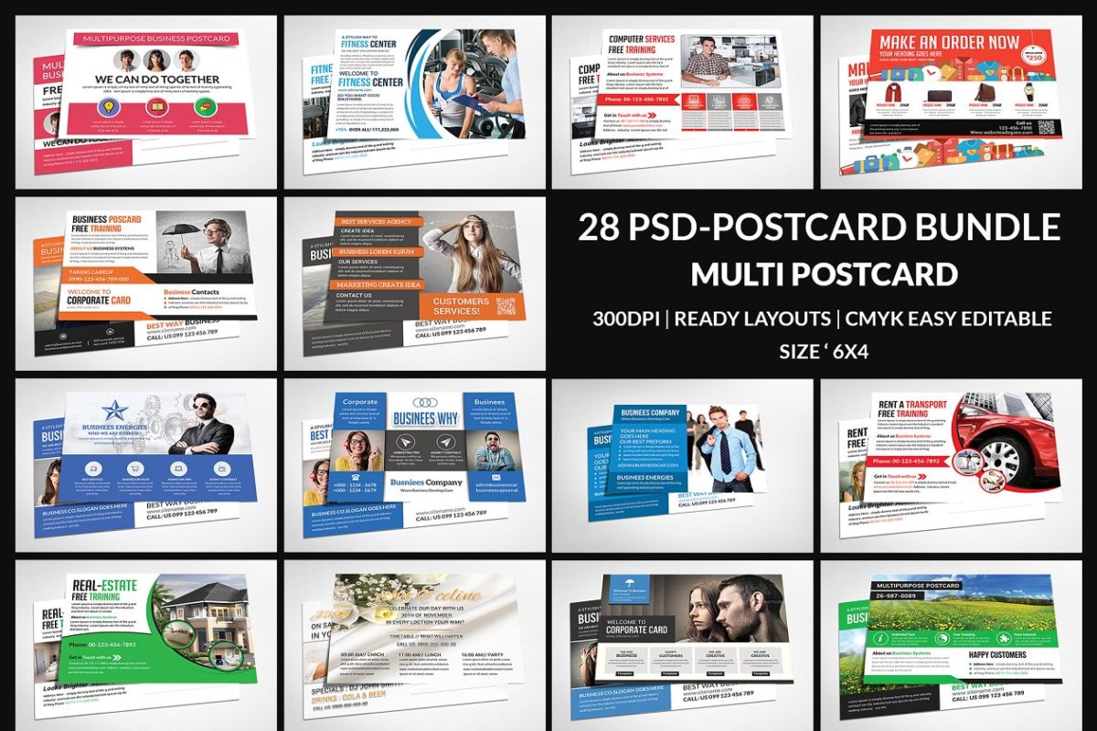 免费：商业卡片设计模版 Postcard Bundle 28 Psd