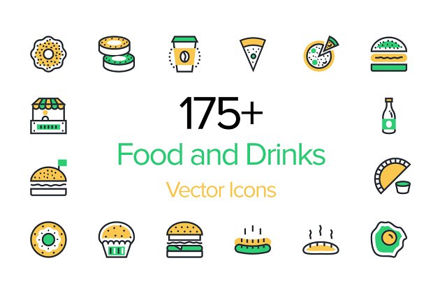 175+食物和饮料图标素材 175+ Food and Drinks Icons Set