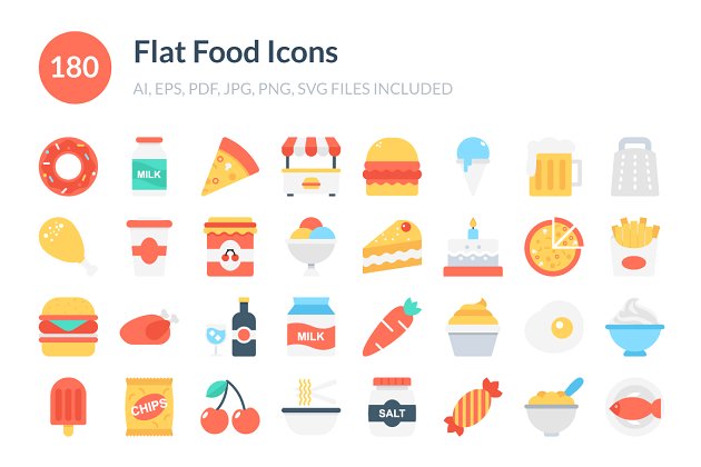 扁平化美食图标素材 180 Flat Food Icons