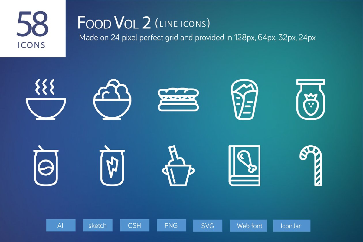 食物图标素材 58 Food Vol 2 Line Icons