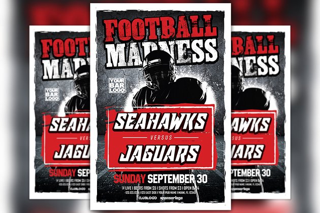 酷炫足球运动海报设计 Football Madness Sports Flyer