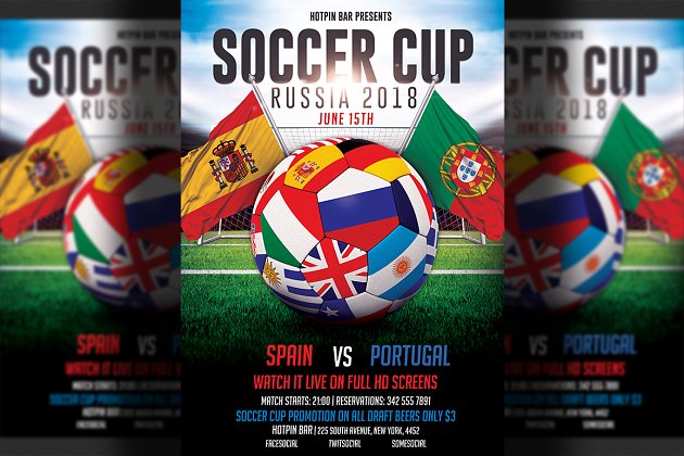 世界杯足球海报设计模板 Football World Cup 2018 Flyer