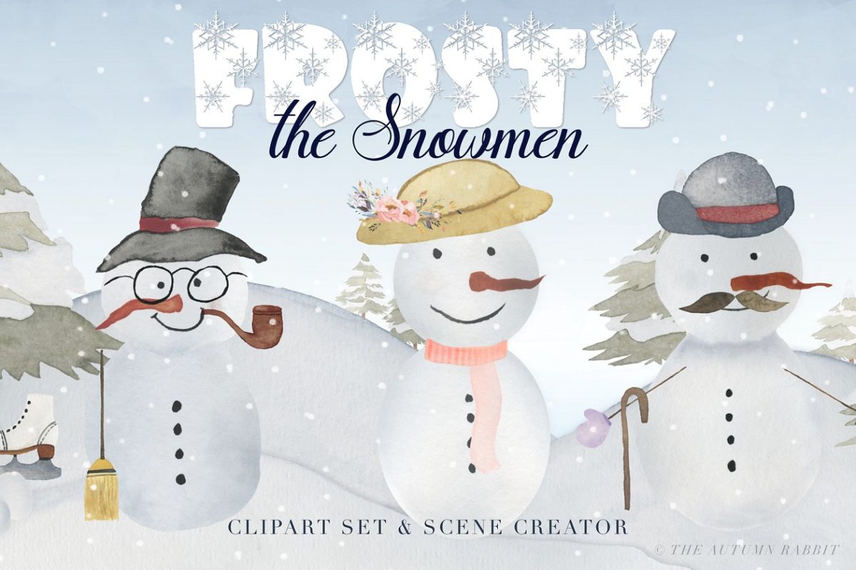 雪人圣诞节场景素材 Snowman Scene Creator & Clipart