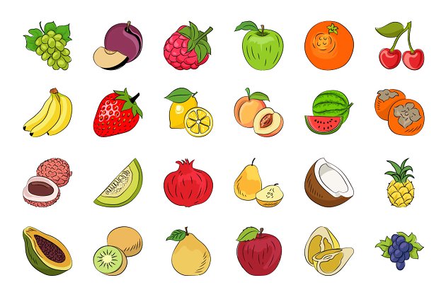 水果素菜矢量图标素材 Fruits and Vegetables Sketch Icons