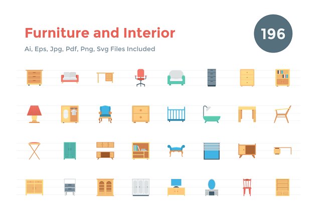 家具图标素材 196 Flat Furniture and Interior Icon