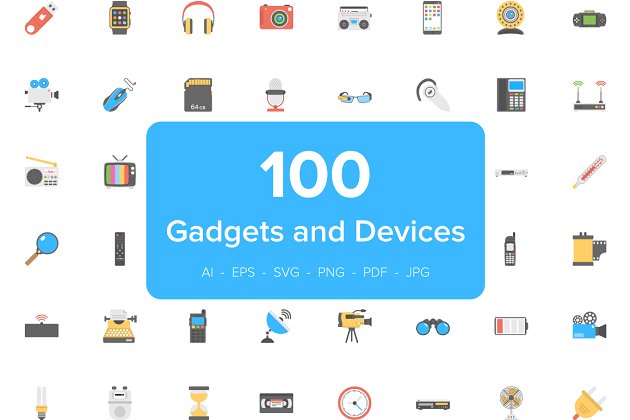 电子设备矢量图标 Flat Icons of Gadgets and Devices