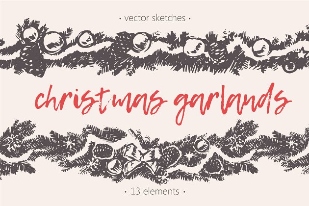 圣诞花环插画素材 Endless Christmas garlands
