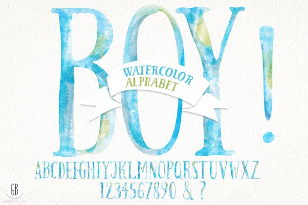 水彩婴儿字体插画 Watercolor baby boy alphabet