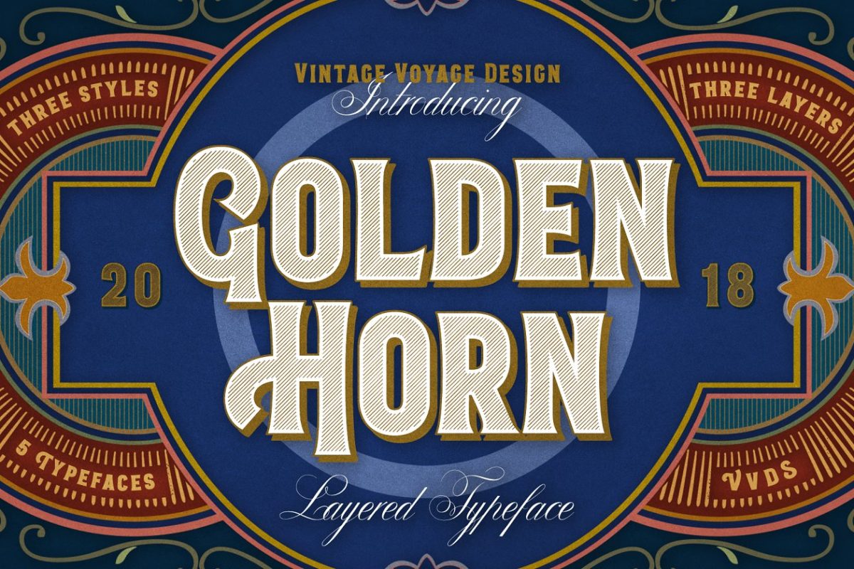 复古设计字体 Golden Horn + Bonus