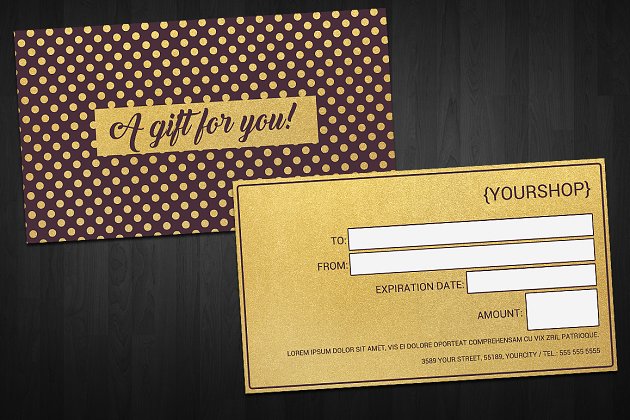 黄金礼券卡模板 Gold Gift Voucher Card Template