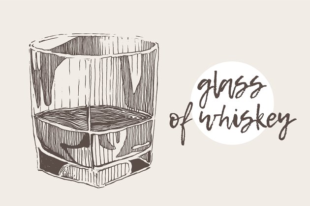 玻璃杯素描插画素材 Illustration of a glass of whiskey