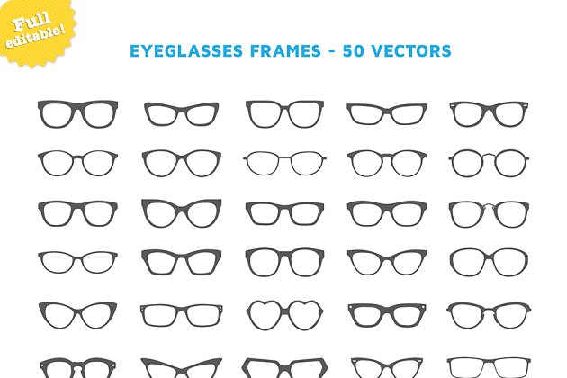50种眼镜图形LOGO模板 Eyeglasses Frames – 50 Vectors