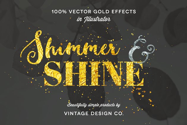 飞溅发光PS动作 Shimmer & Shine: 100% Vector Gold