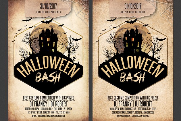 经典万圣节海报制作模板 Halloween Bash Party Flyer