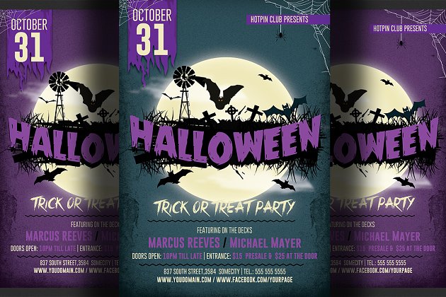 万圣节蝙蝠海报模板 Halloween Party Flyer 2 DOLLARS ONLY