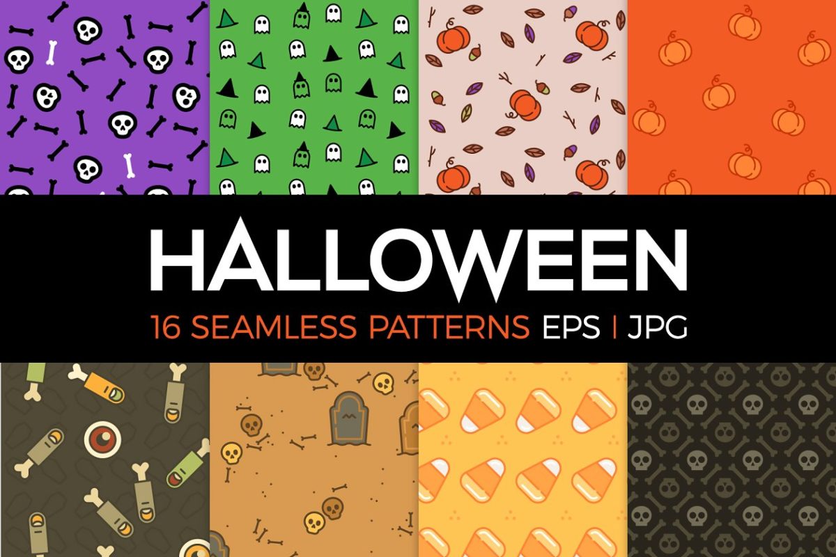 万圣节元素背景 16 spooky Halloween patterns