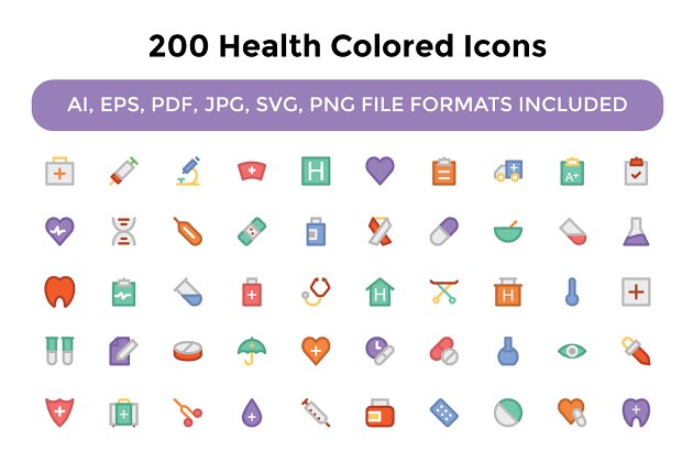 200个健康彩色图标素材 200 Health Colored Icons
