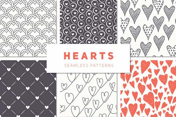 爱心无缝背景纹理素材 Hearts Seamless Patterns Set