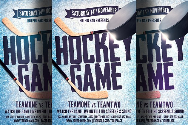 曲棍球比赛传单海报模板 Hockey Game Flyer Template