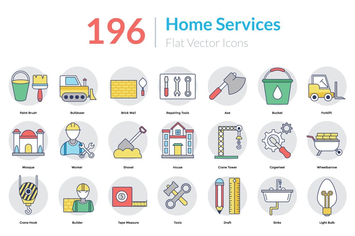 196个家居服务元素图标 196 Home Services Icons