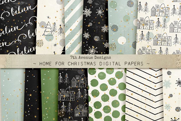圣诞节背景纹理 Home for Christmas Digital Papers
