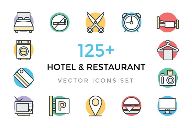 125 +酒店餐厅主题图标 125+ Hotel and Restaurant Icons