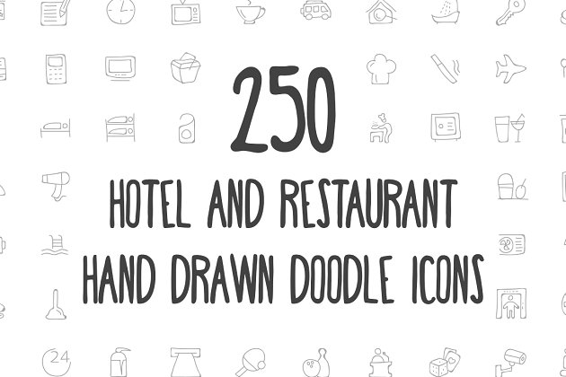 酒店餐厅矢量图标 250 Hotel and Restaurant Doodle Icon