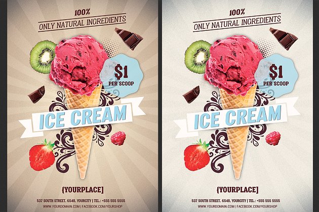 冰淇淋商店宣传海报模板 Ice Cream Shop Offer Flyer Template