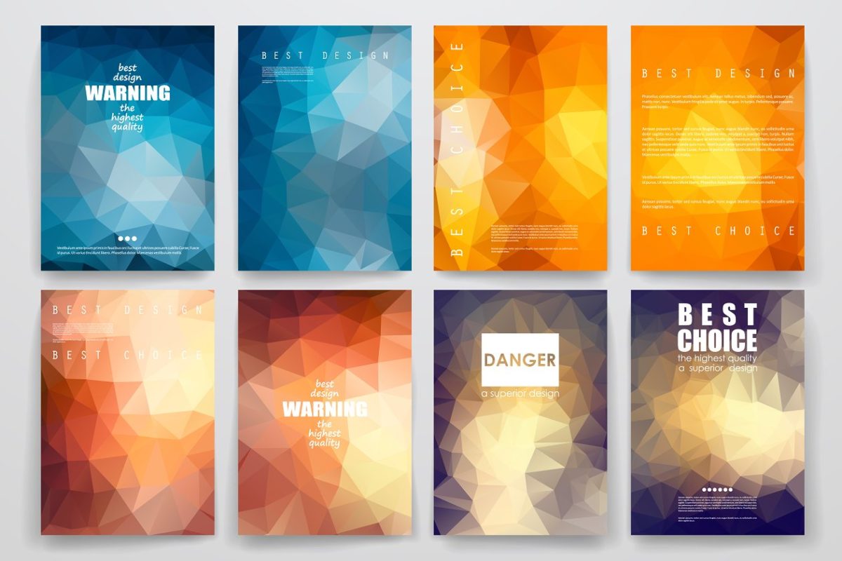 多边形风格画册杂志模板 Set of brochures in poligonal style