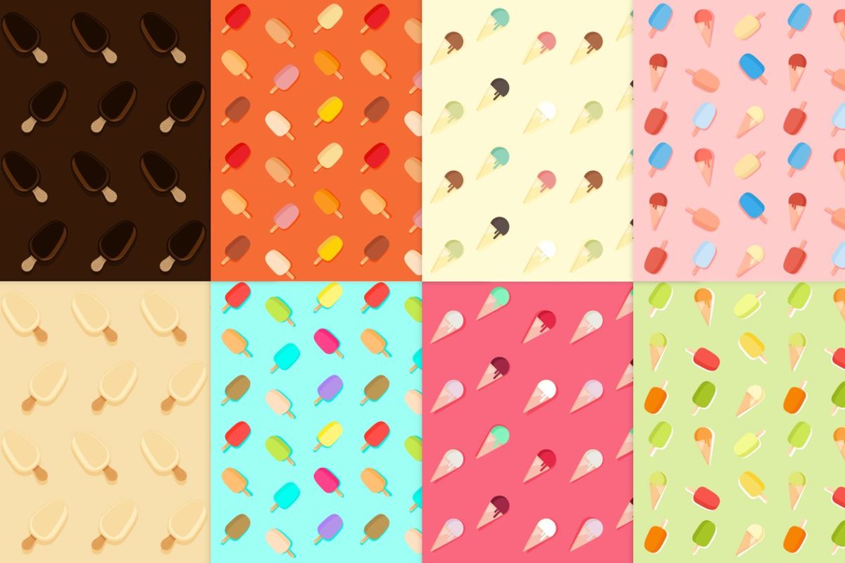 8个冰淇淋和冰棒的图案 8 icecreams and popsicles patterns