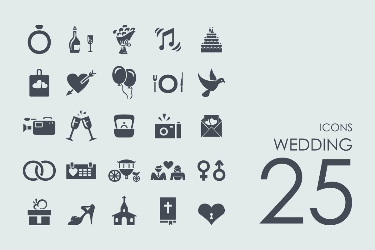 婚礼现场材料图标 25 wedding icons