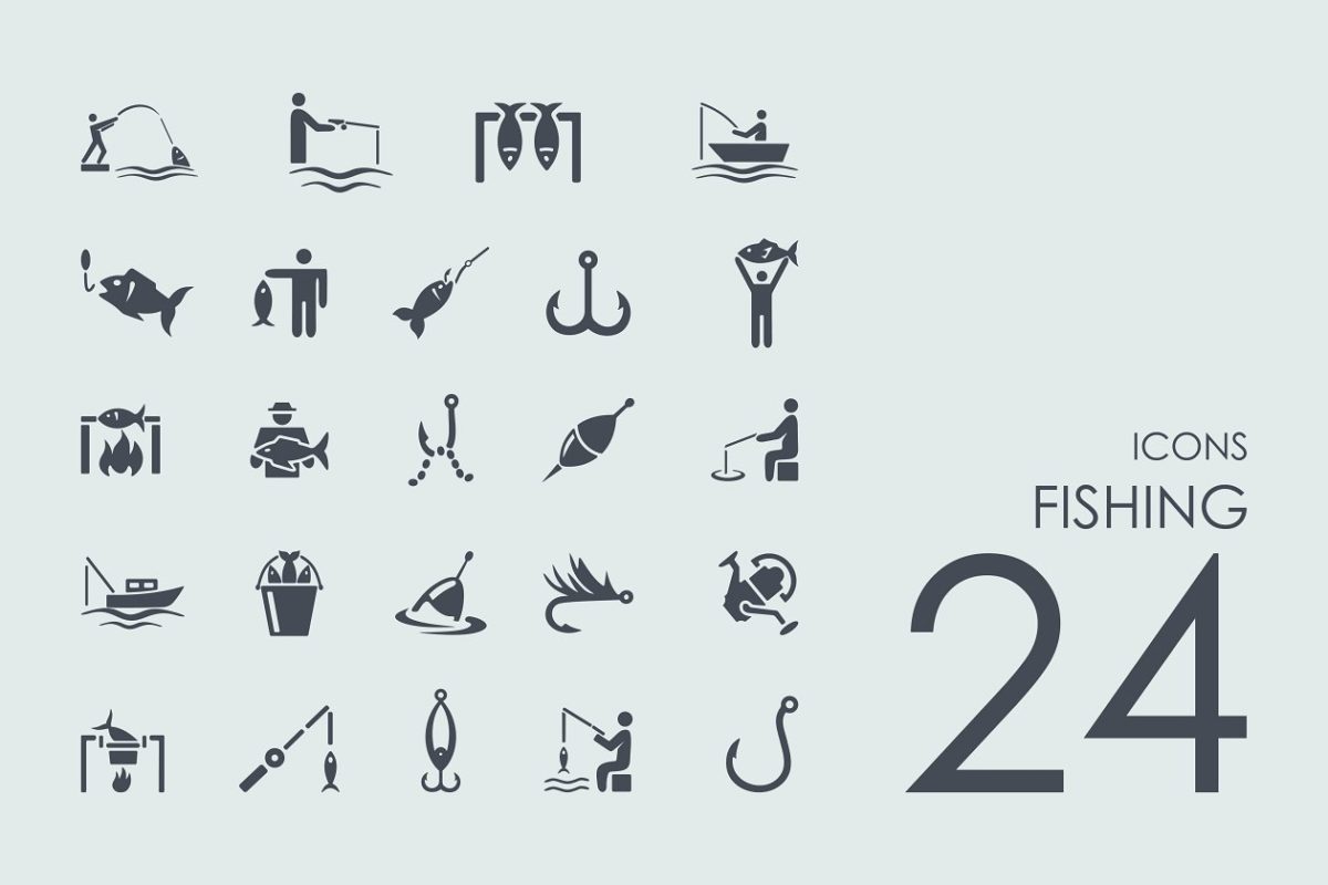 钓鱼矢量图标 24 fishing icons