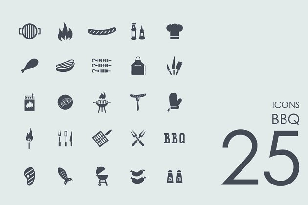烧烤元素图标 25 Barbecue icons
