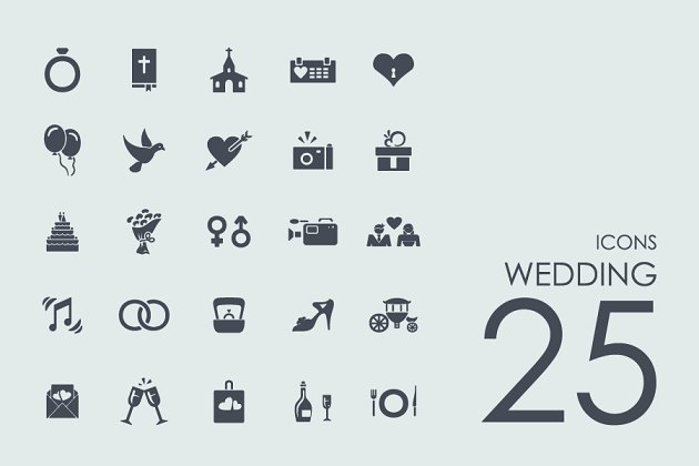 25婚礼主题图标 25 Wedding icons + BONUS