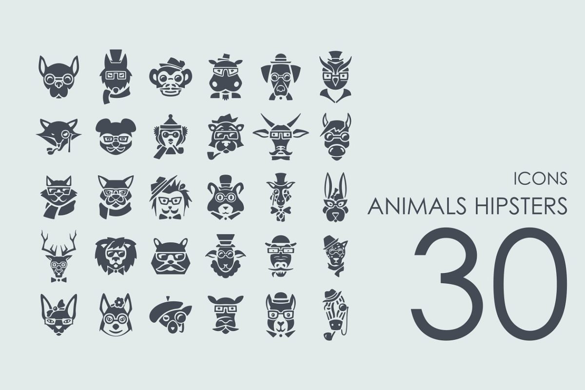 潮人的动物图标 30 animals hipsters icons