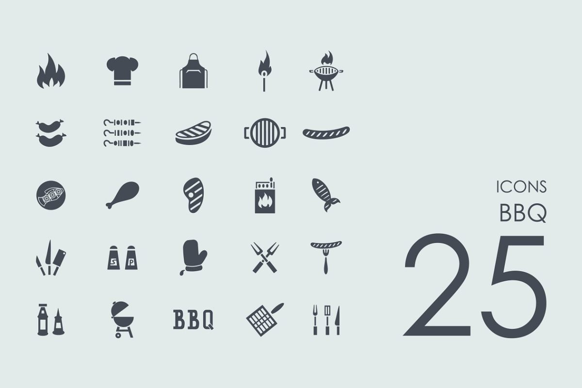 25个BBQ烧烤主题图标套装 25 BBQ icons