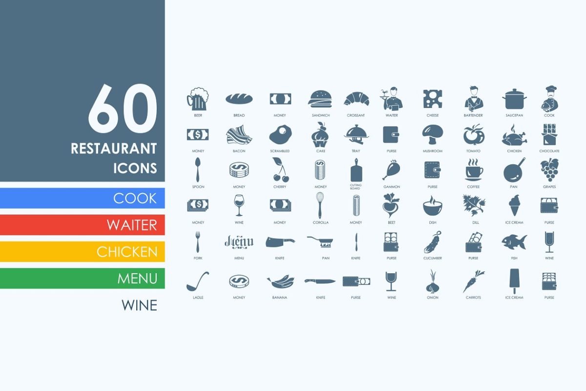 60个酒店常用的功能图标 60 restaurant icons