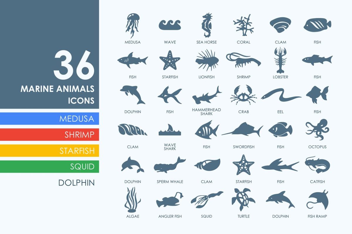 海洋动物图标素材 36 Marine Animals icons
