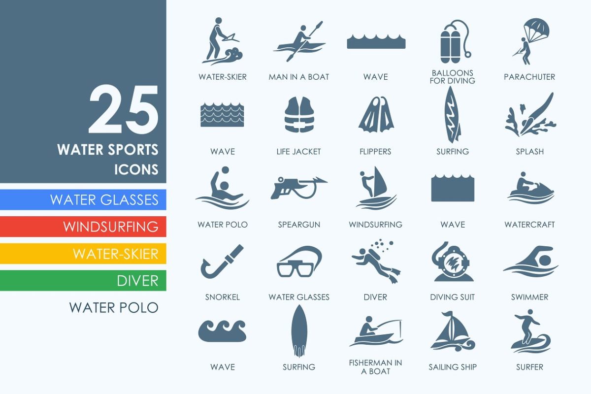 水上运动图标素材 25 Water Sports icons