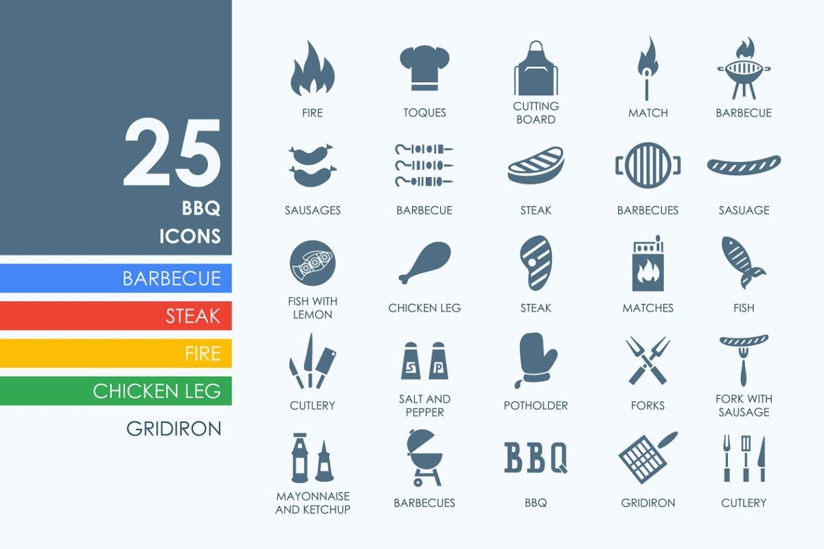 烧烤材料图标素材 25 BBQ icons