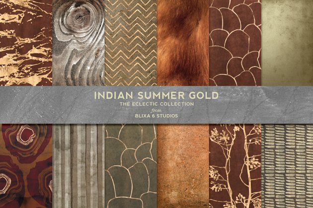 夏季风格的烫金效果背景纹理素材 Indian Summer Gold Backgrounds