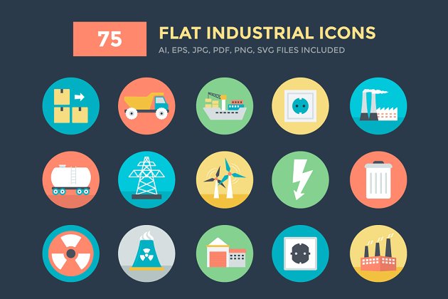 工业矢量图标75 Flat Industrial Vector Icons