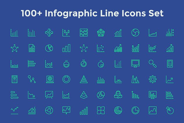 数据矢量图标 100+ Infographic Line Icons Set