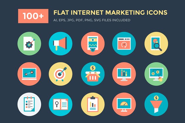 网络营销的图标 100+ Flat Internet Marketing Icons