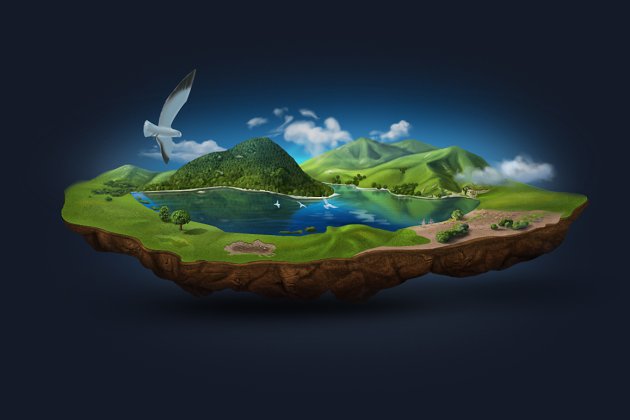 梦幻浮岛分层插图 Floating Island Layered Illustration