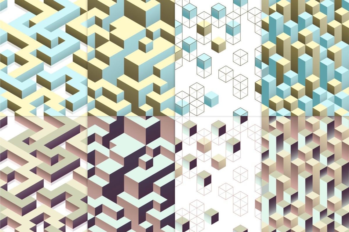 8款现代等距无缝图案纹理 8 modern isometric seamless patterns