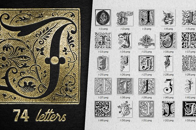 复古字母J装饰字母 Vintage Letter J Decorative Alphabet